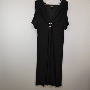 Dress Barn Collection Dress Womens 18W Black V Neck Short Sleeve Midi Stretchy